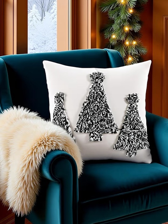 tosleo Other - Tosleo Christmas Shag Tree Throw Pillow Covers Set of 2 Dark Green Boho NWT